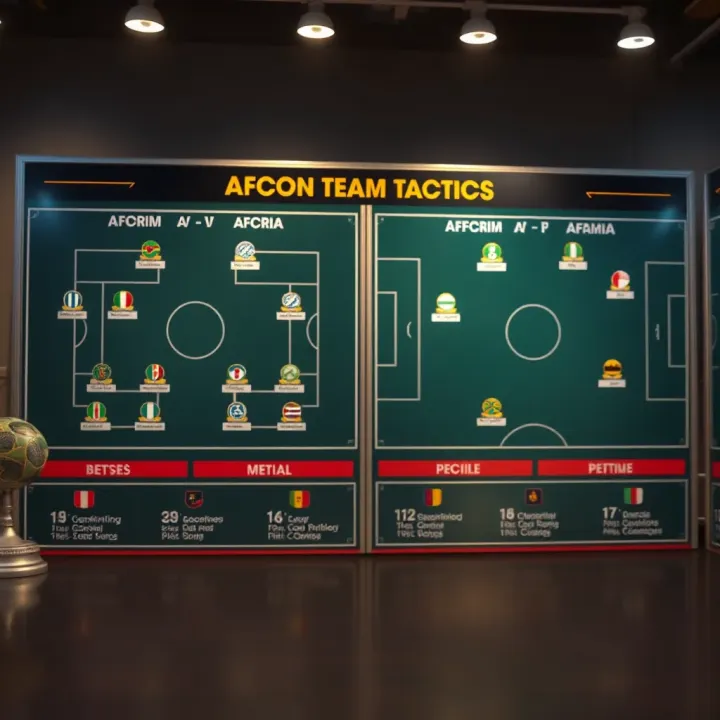 Strategic Insights on AFCON Team Tactics Tactical analysis board displaying strategies and player positions for AFCON teams