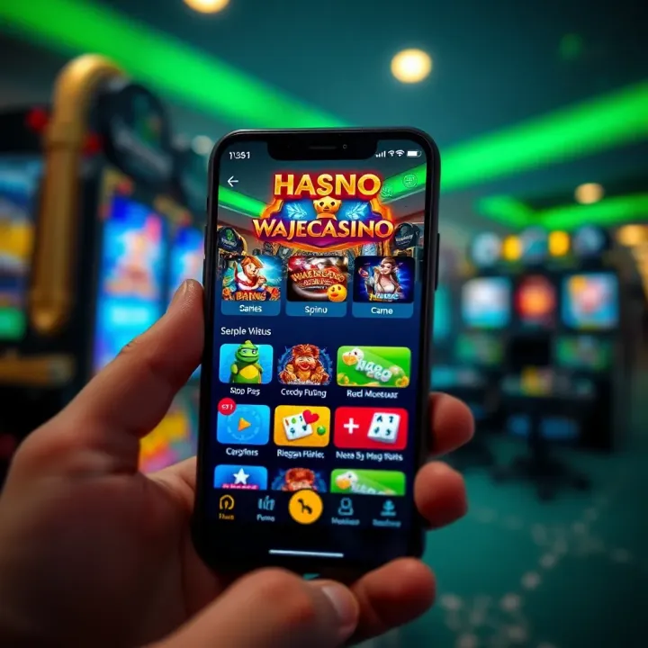 User interface of Wajecasino app showing game selection and navigation menu