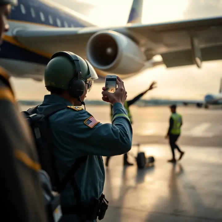 Visual Communication Between Pilot and Ground Crew at Airport Pilot using visual signals to communicate with ground crew on airport tarmac