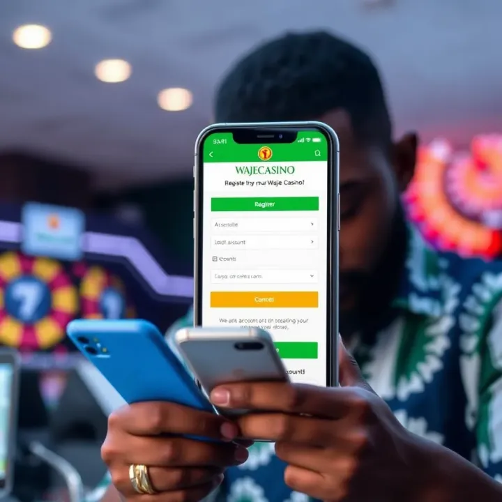 Nigerian player registering an account on WajeCasino using a smartphone