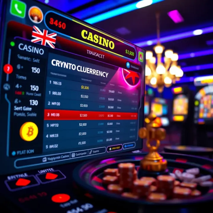 Digital casino interface displaying cryptocurrency transaction options and betting games