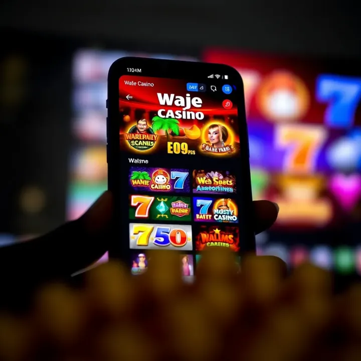 WajeCasino App Interface on Android Device in Nigeria Android smartphone displaying the WajeCasino app interface with vibrant casino game icons