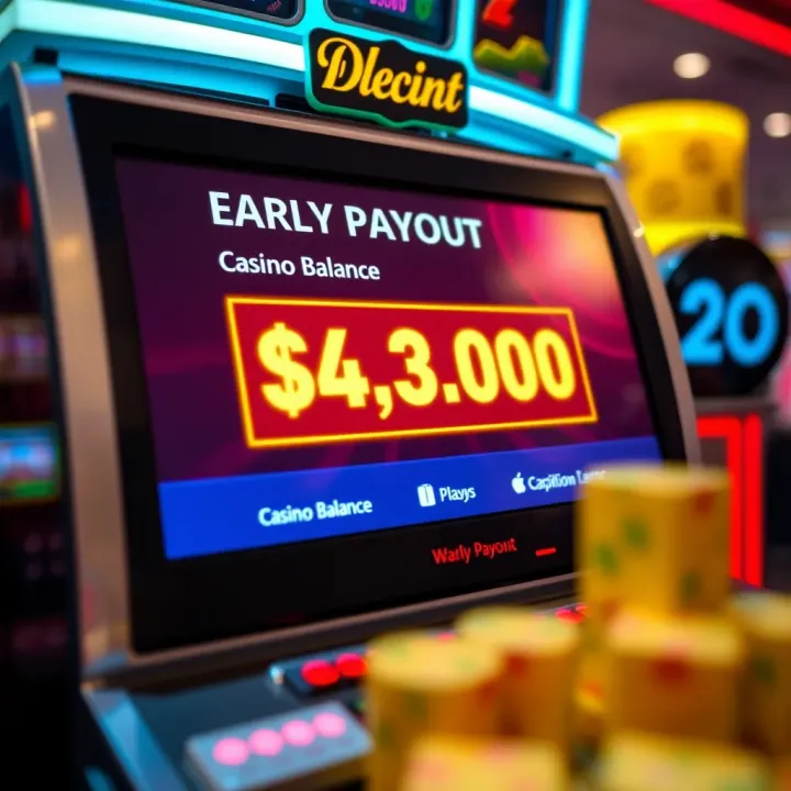 Digital interface showing early payout options and casino balance on a vibrant screen