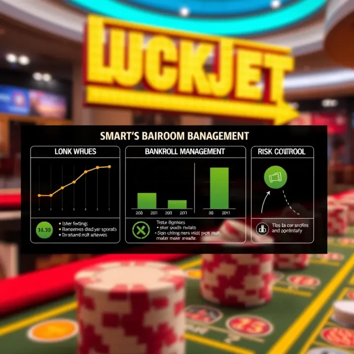 Graphic showing bankroll management techniques with charts and risk control symbols