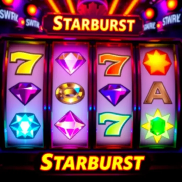 Bright and colorful Starburst slot game reels showing vibrant gems and winning paylines