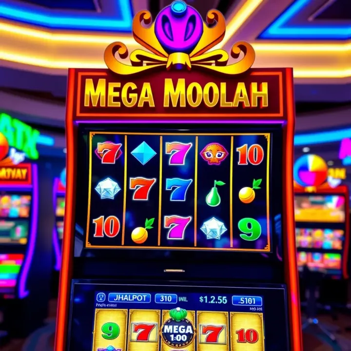 Mega Moolah Jackpot Display on WajeCasino Platform Colorful online casino slot machine interface showing a jackpot win