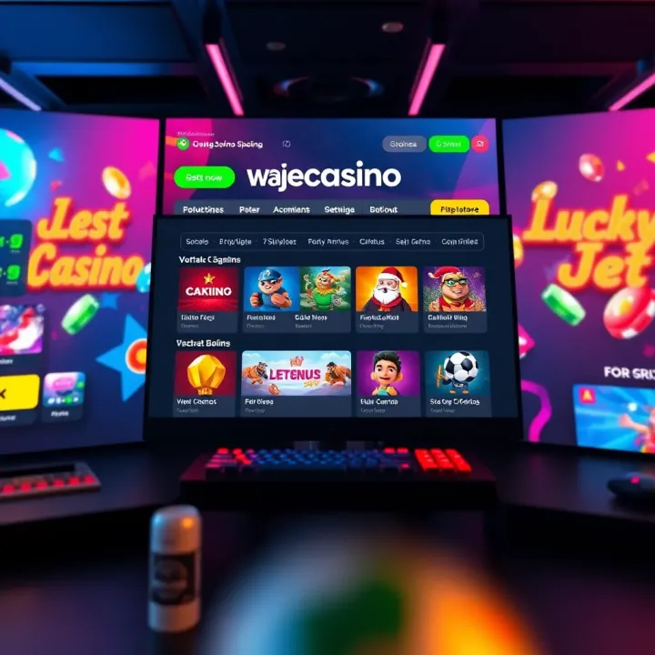 User interface showcasing Wajecasino's online gaming platform with vibrant graphics and betting options