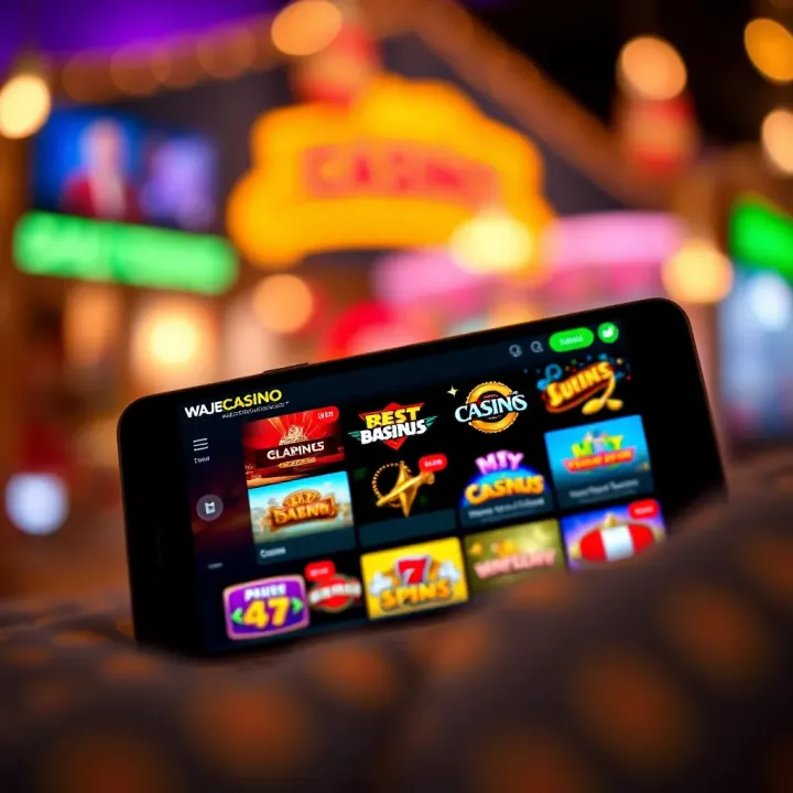 Mobile device displaying the Wajecasino real app interface with various casino game options visible