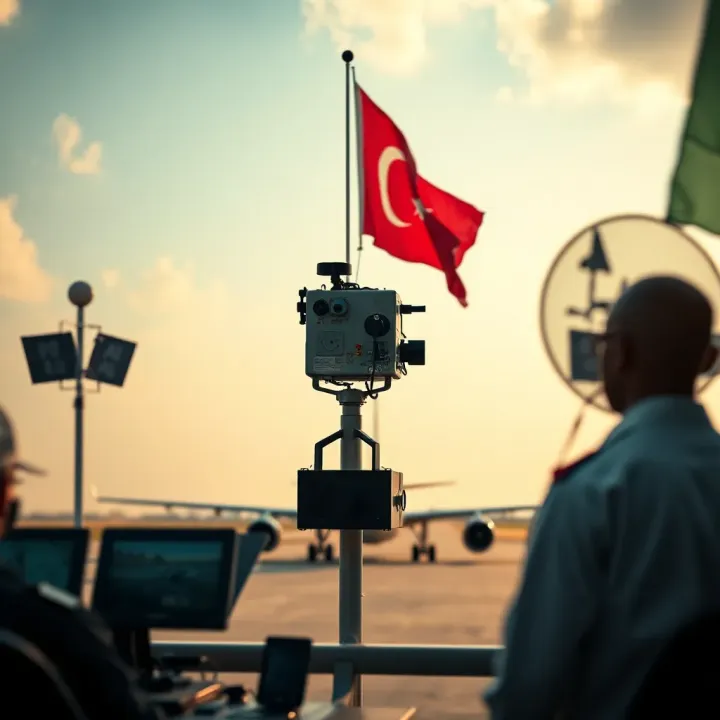 Air traffic controllers employing flag signals to guide aircraft movements on runway