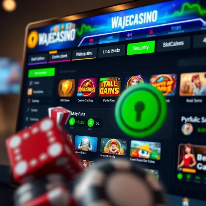 Exploring Features and Security Settings on Wajecasino Platform Dashboard showcasing various game options and security features on Wajecasino platform