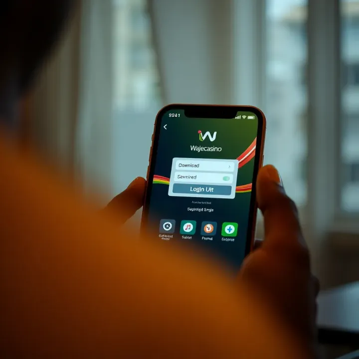 Mobile device displaying Wajecasino app with login and download options suitable for Nigerian players