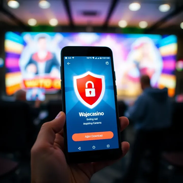 Illustration of mobile phone downloading app from Uptodown with security shield