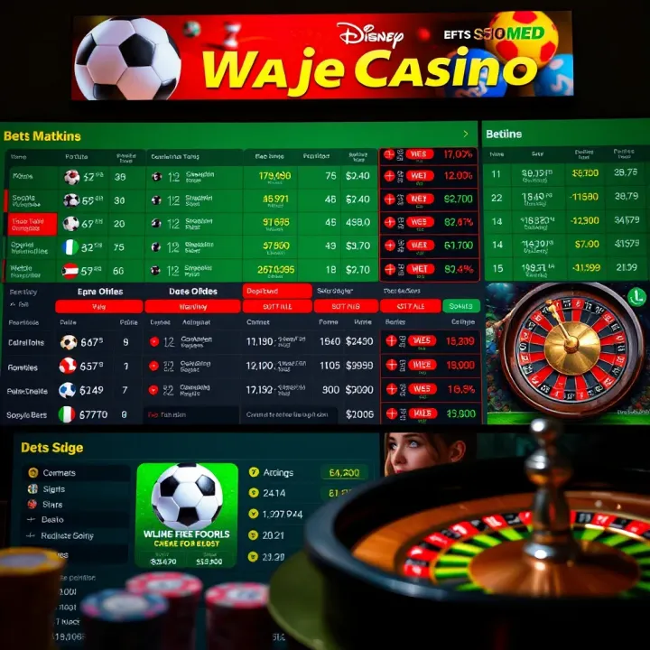 Displaying various betting options and odds on WajeCasino platform with focus on sports and casino games