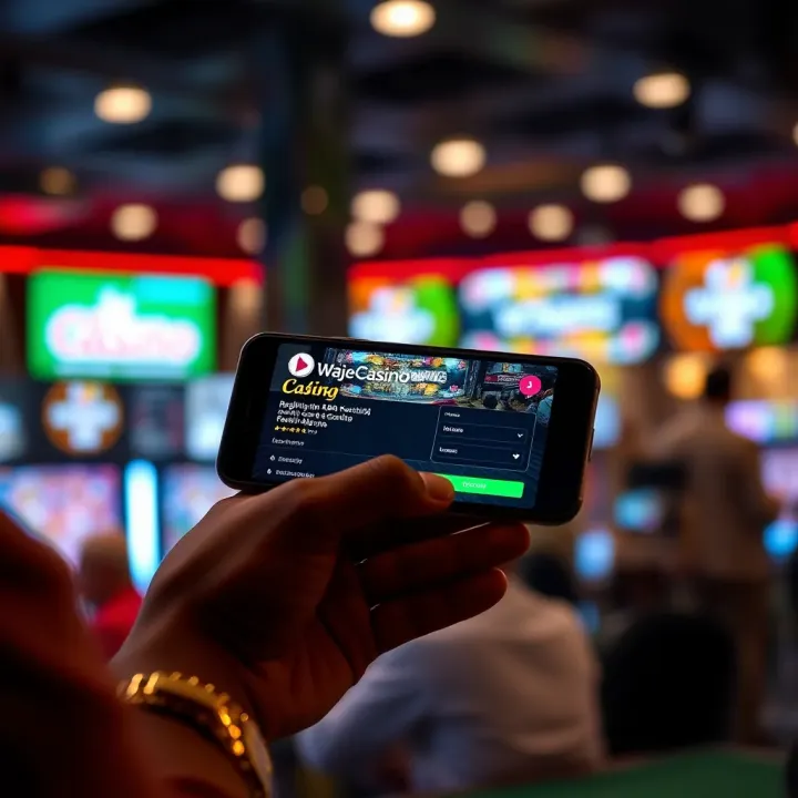 Graphic depicting a Nigerian user navigating the WajeCasino registration and security features on a mobile device