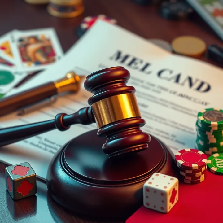 Visual representation of legal documents and a gavel alongside casino tokens symbolizing Nigerian gaming laws
