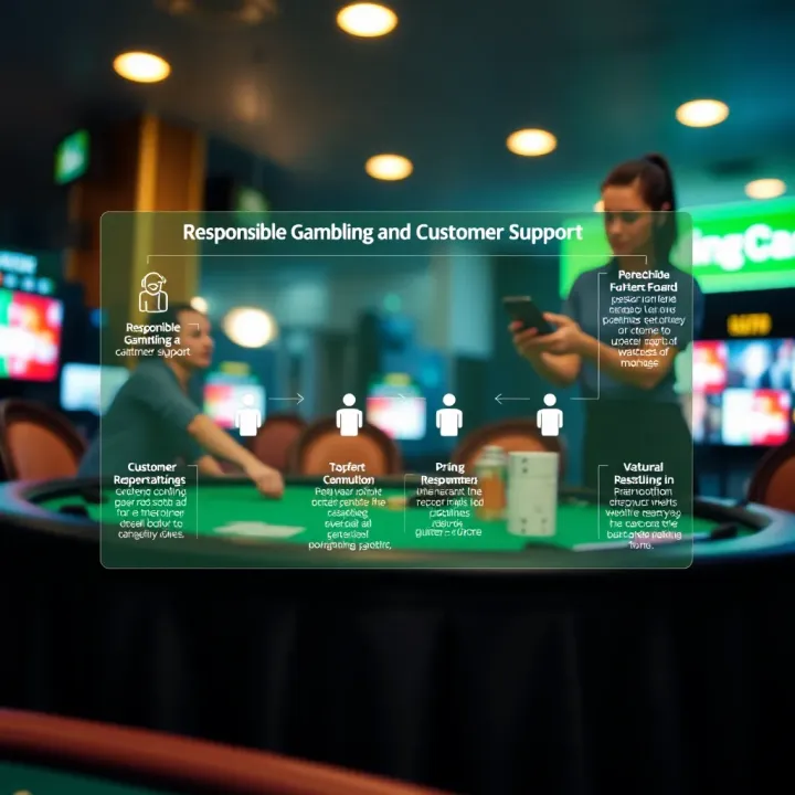 Diagram depicting responsible gambling practices and customer support features on Wajecasino platform