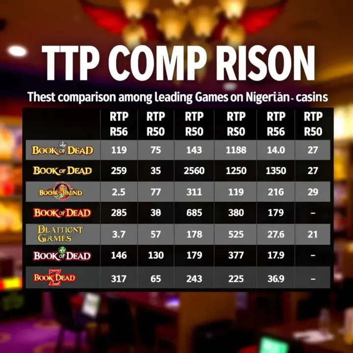 RTP Comparison Among Leading Slot Games on Nigerian Platforms Comparison chart illustrating RTP rates of popular slot games including Book of Dead on Nigerian casino platforms