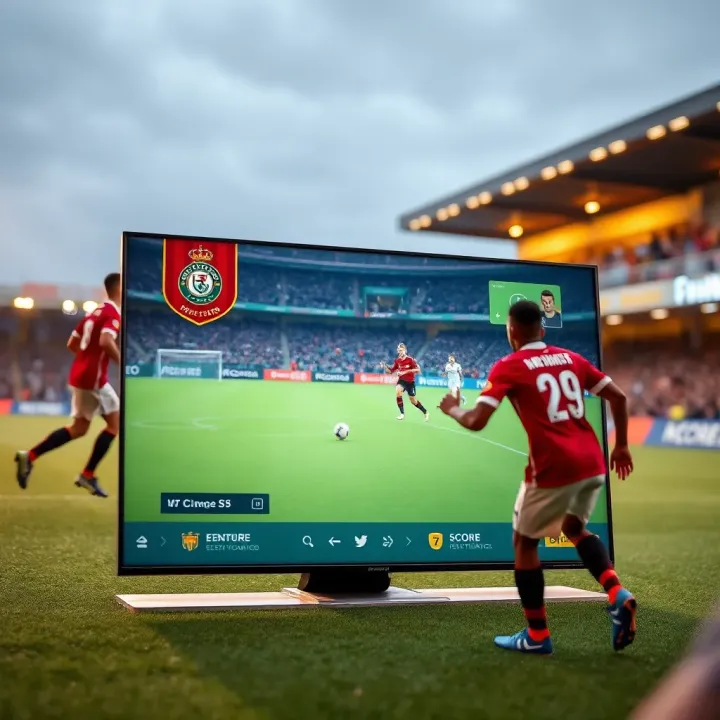 Live football match streaming interface showing dynamic gameplay on a digital platform
