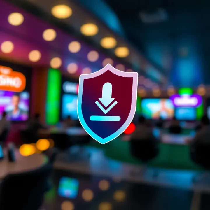 Illustration of secure mobile download with shield symbol representing safety and compliance