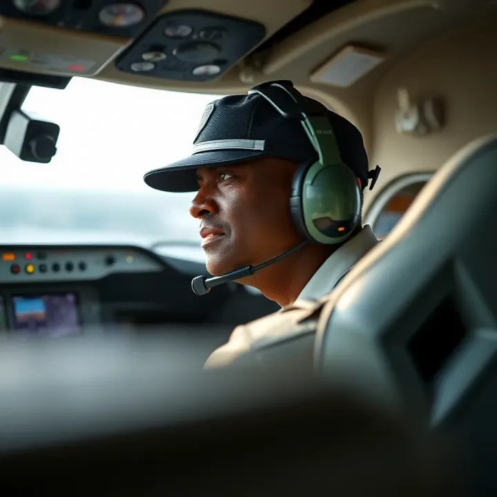 Aviator Managing Aircraft Controls in Flight Pilot operating aircraft controls in a cockpit during flight