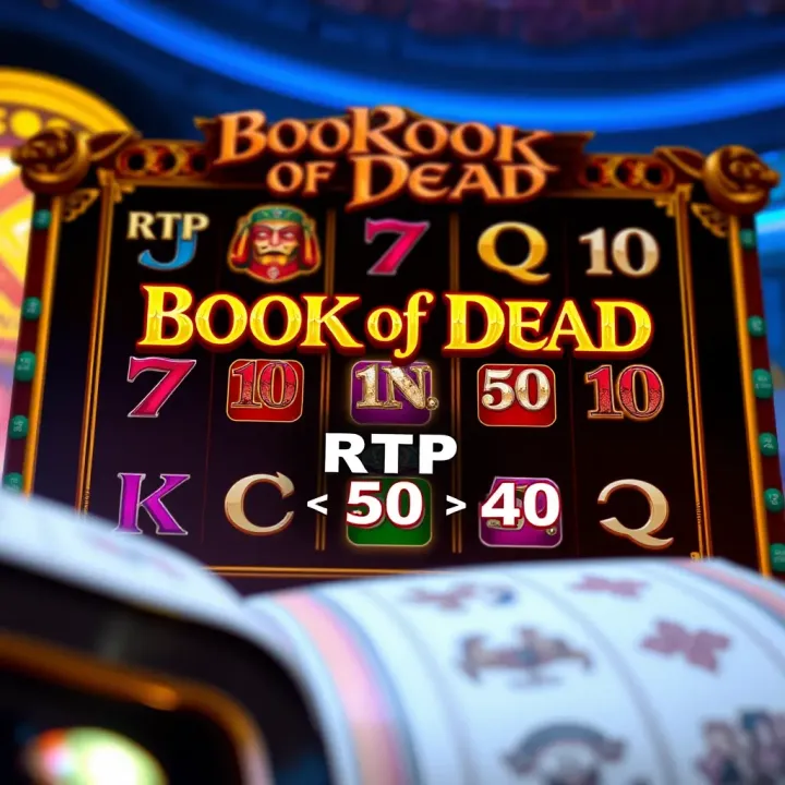 Book of Dead Slot RTP Overview on WajeCasino Visual representation of the Book of Dead slot interface displaying winning paylines and RTP percentage on WajeCasino platform