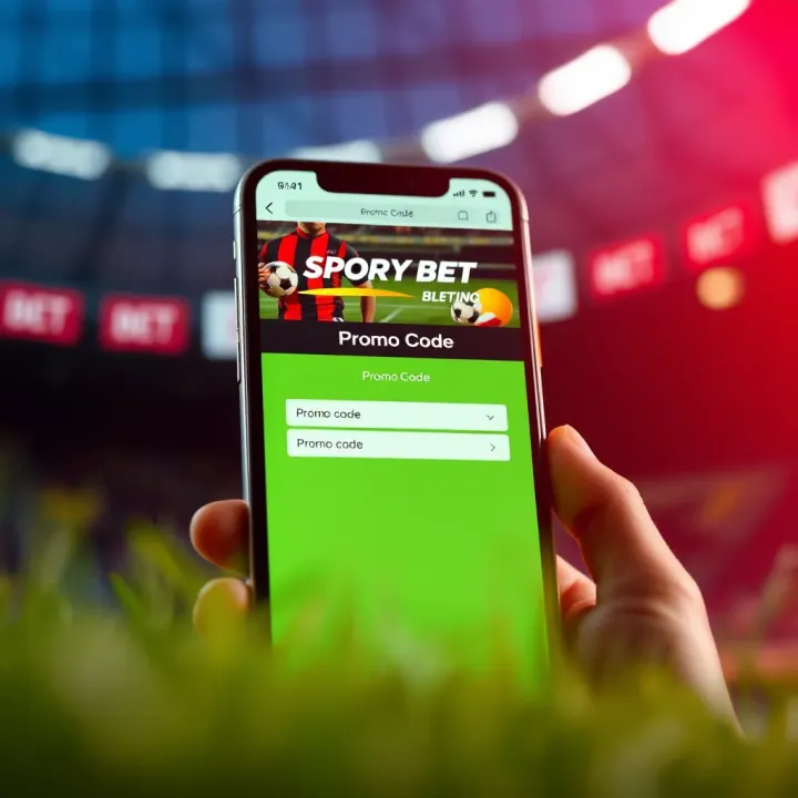 Illustration showing a smartphone displaying a betting app with highlighted promo code section