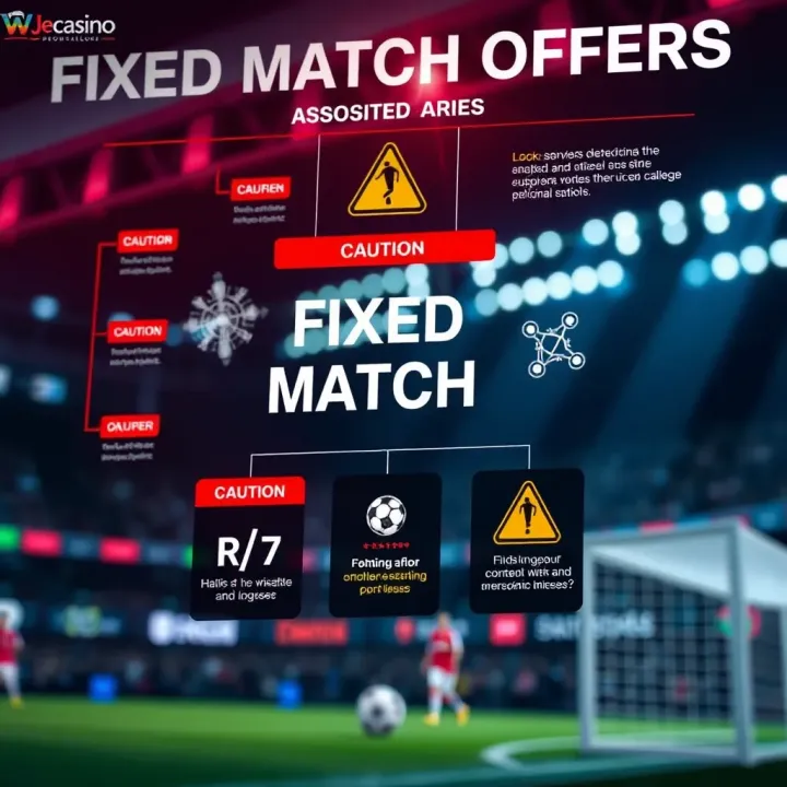 Conceptual illustration of fixed match analysis with digital betting elements and caution symbols