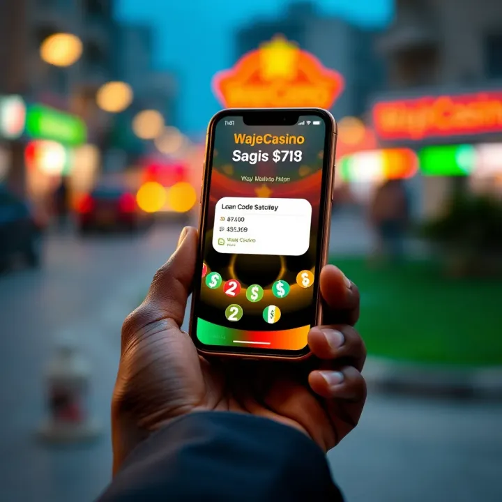 Illustration showing a smartphone displaying WajeCasino loan code interface with Nigerian currency symbols