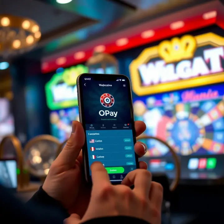 Mobile phone screen displaying OPay app interface used for casino transactions