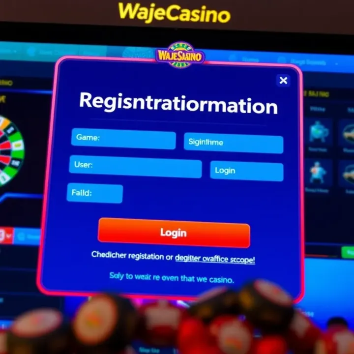 Account Registration Form on WajeCasino Website Illustration of a digital registration form with fields for user information on an online casino site
