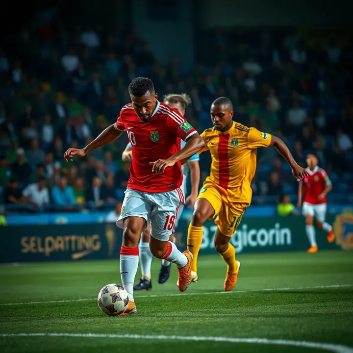 Football players competing fiercely during an Africa Cup of Nations match