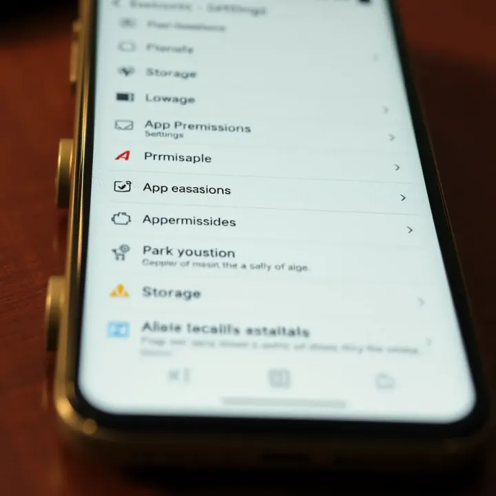 Smartphone settings screen highlighting app permissions and storage usage