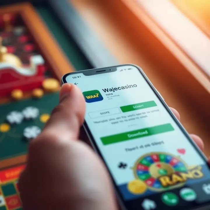 Mobile phone screen displaying Wajecasino app download page