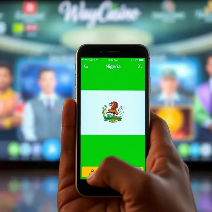Smartphone showing the WajeCasino app download interface with Nigerian flag
