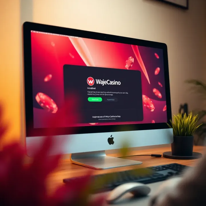 Desktop computer showing installation progress of the WajeCasino app