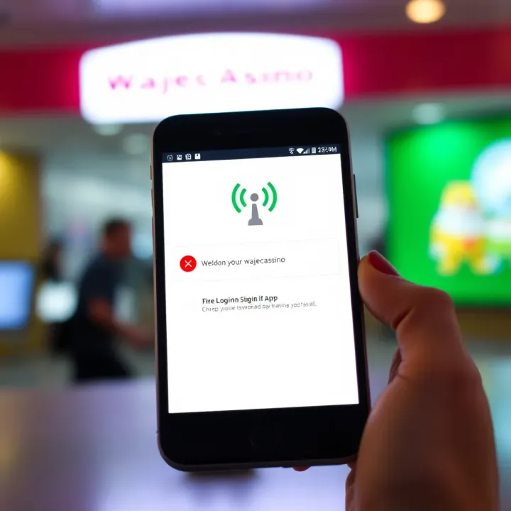 Mobile phone displaying a login screen with network signal icons and error notification