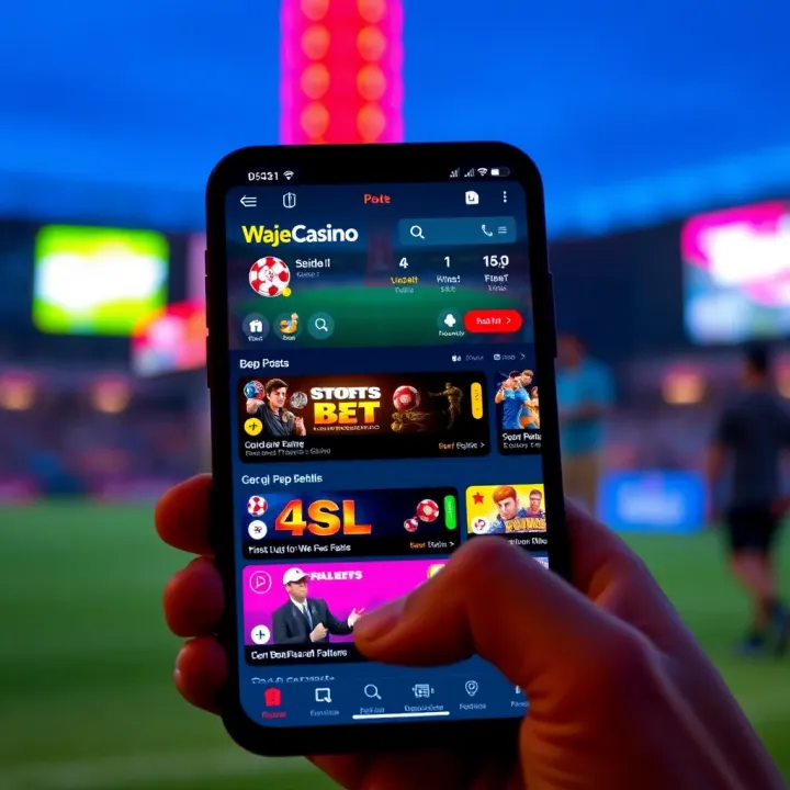 Smartphone displaying WajeCasino Bet app interface with sports betting options