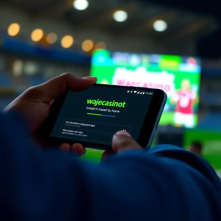 Installing Wajecasino Bet App on Android Device Smartphone screen showing Wajecasino Bet app installation on Android device with download progress