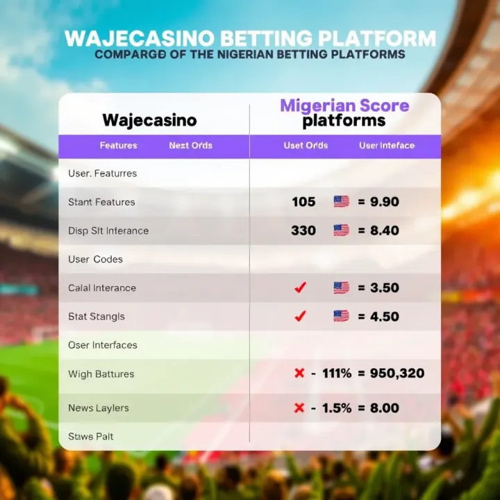 Graphic comparing betting features, odds, and user interface of Wajecasino with other Nigerian betting platforms