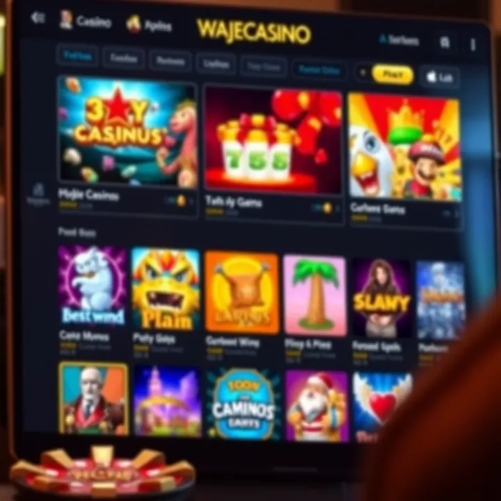 A vibrant online casino interface showing various popular games available on Wajecasino platform
