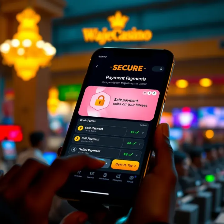 Secure digital transaction screen emphasizing safe payment options for Nigerian users within the Wajecasino app