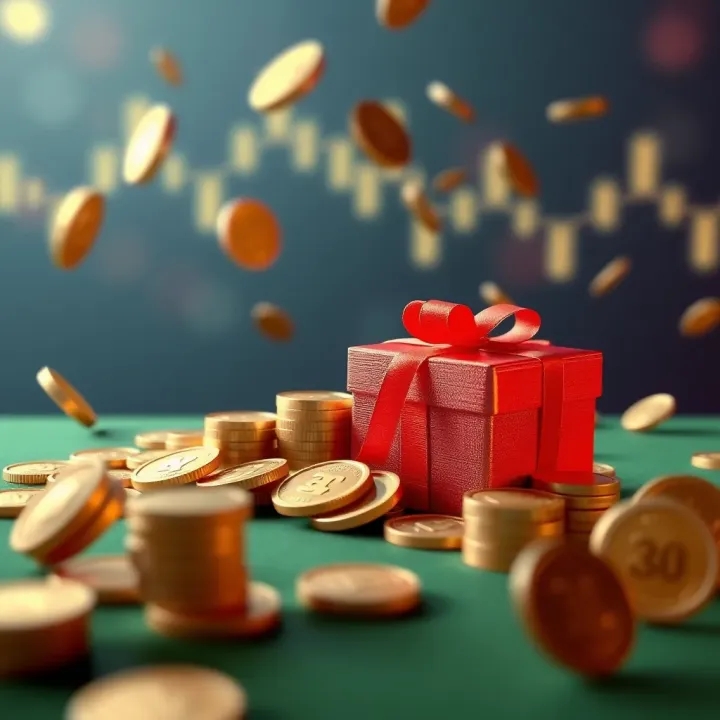 Illustration of a casino bonus concept with coins and a gift box symbolizing Wajecasino promotions