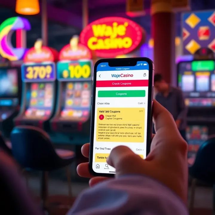 Mobile phone screen displaying valid casino coupons on WajeCasino platform