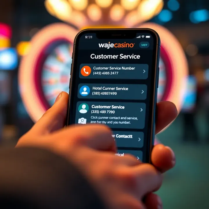 Wajecasino Customer Service Contact Methods Mobile phone screen showing multiple customer service contact options for Wajecasino platform