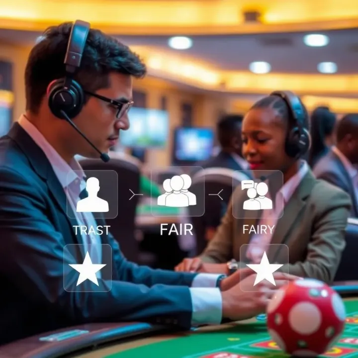 Wajecasino Customer Service and Player Trust Indicators Customer support agent assisting a player with chat and feedback icons representing trust and fairness