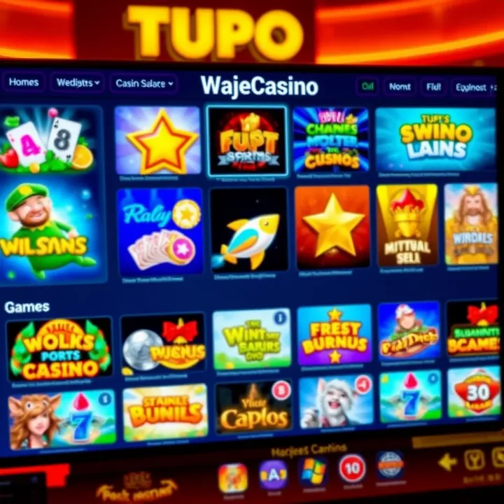 Variety of online casino games displayed on WajeCasino dashboard with vibrant colors and icons