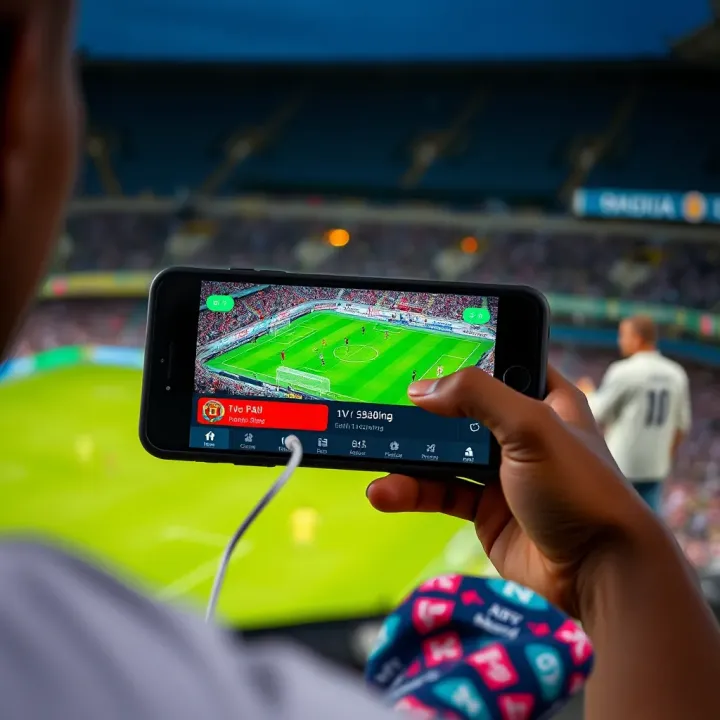 Mobile device displaying live sports match streaming on Wajecasino platform in Nigeria