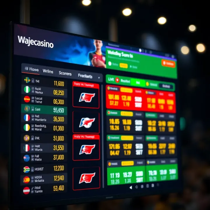 Live Sports Scoreline on Wajecasino Platform Digital dashboard displaying live sports scores and updates for multiple matches