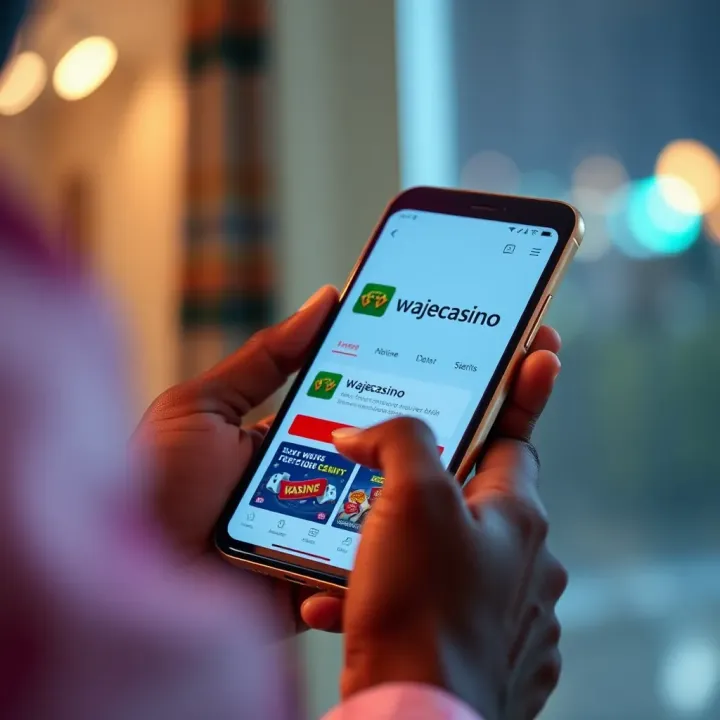 Mobile phone screen displaying Wajecasino app download page with clear interface