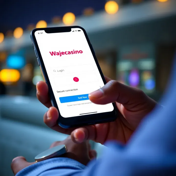 Wajecasino Mobile Login Screen on Smartphone User interacting with the old Wajecasino mobile login page on a smartphone with a secure connection indicator